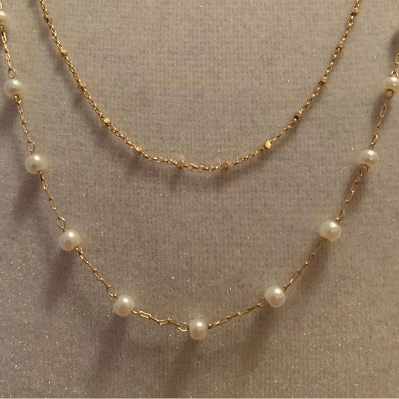 Gold Tone Pearl-Like Layered Necklace - Picture 3 of 4